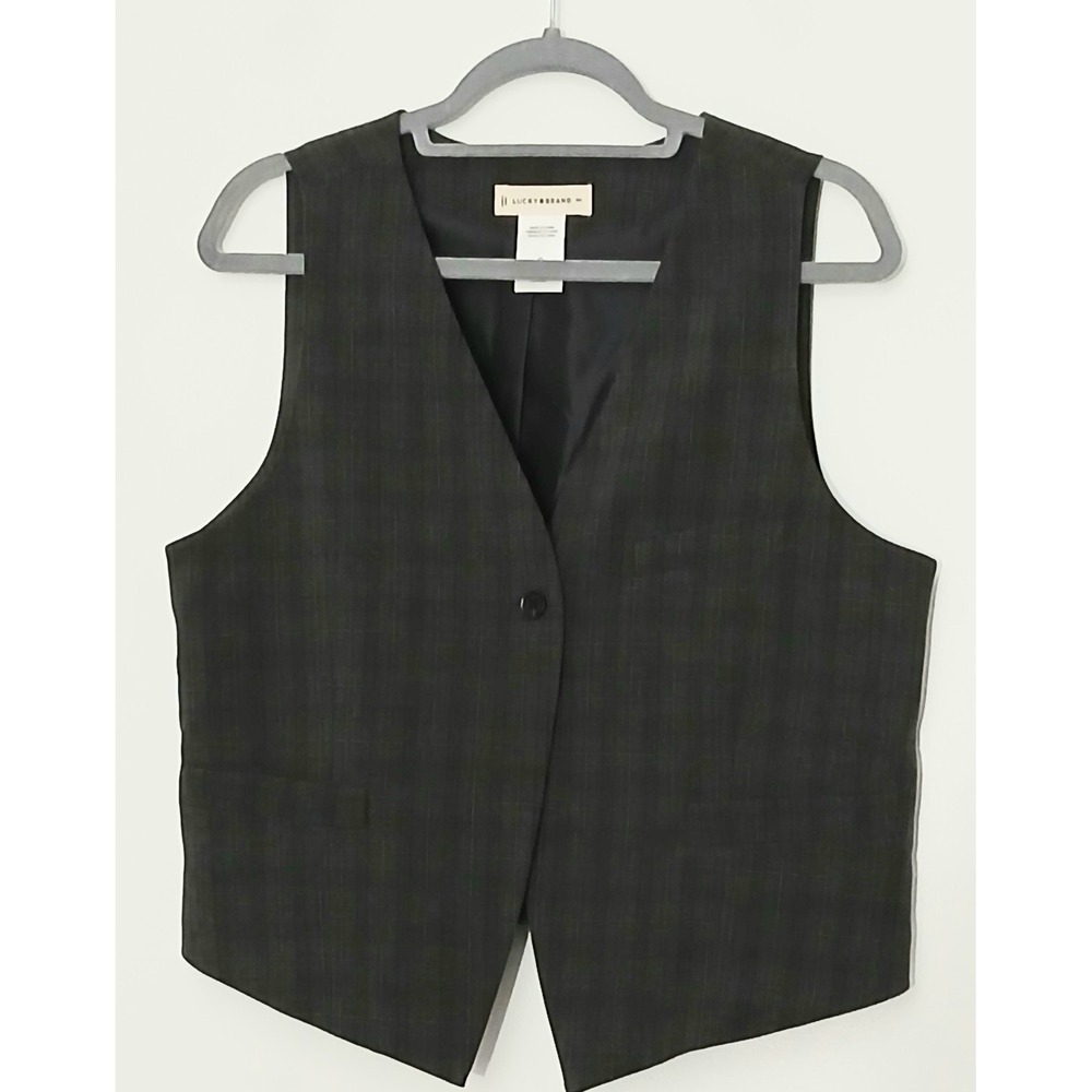 Lucky Brand Plaid Menswear Vest  Women's Size M/L Brown One Button‎ Office
